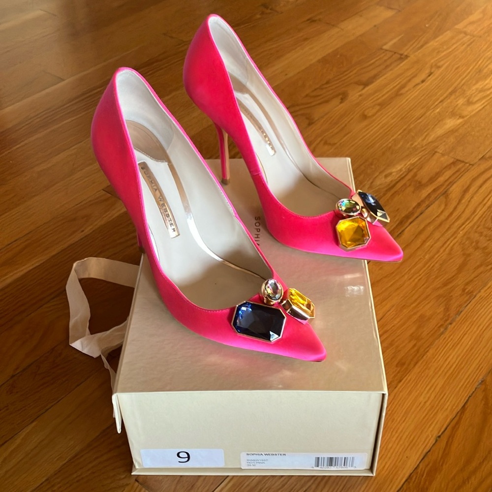 Sophia Webster Pink Stiletto Heels with Ornamental Detail, Satin